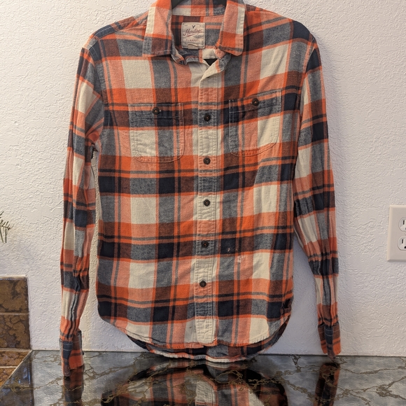American Eagle Outfitters Other - Plaid Button-Up Shirt - Orange , Blue And White